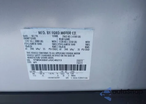 2018 Ford Explorer из США, поврежденный, VIN 1FM5K8B81JGC40213